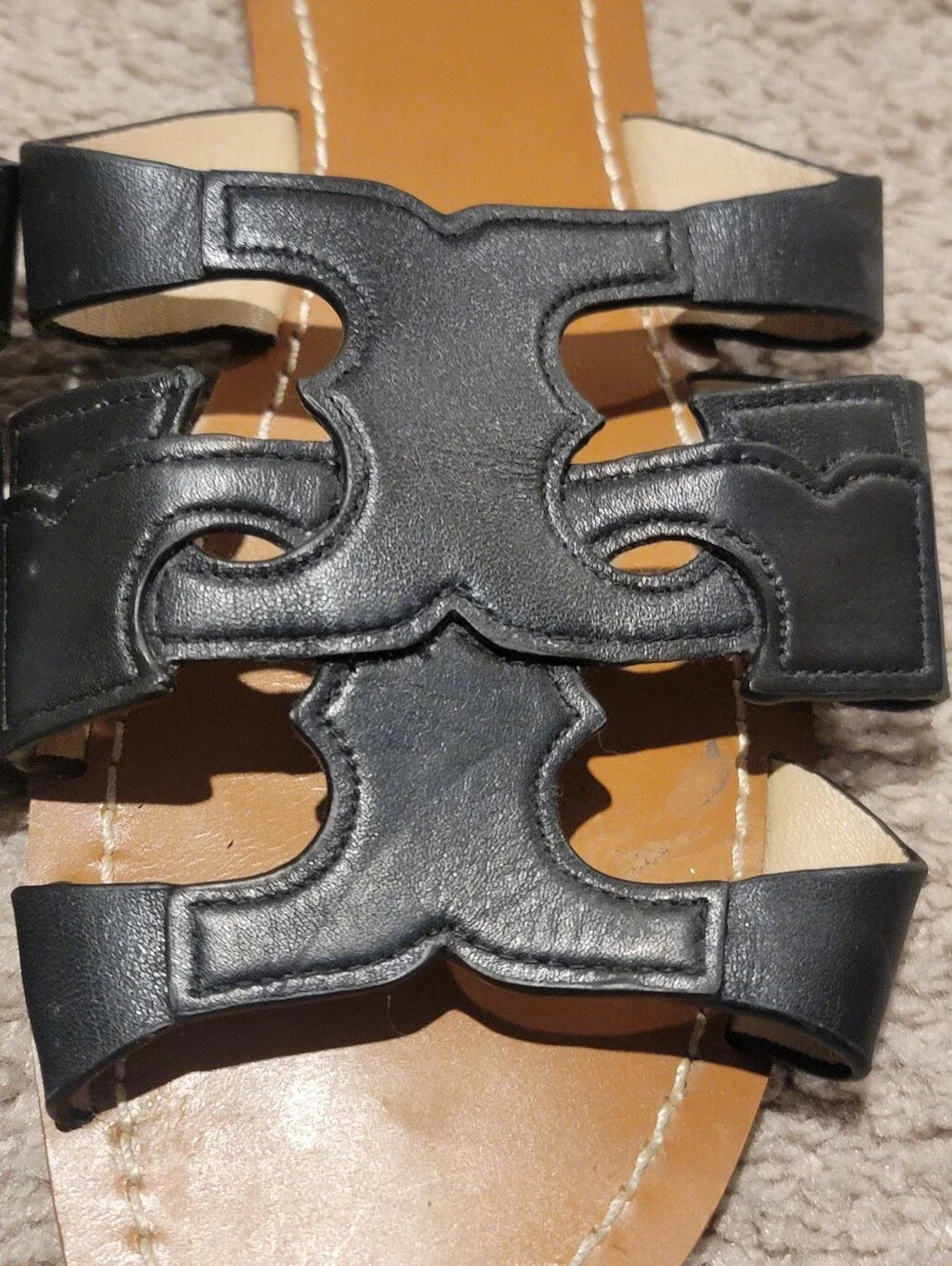 Tory Burch Anchor T-Strap Slide Sandals Black Size 7.5